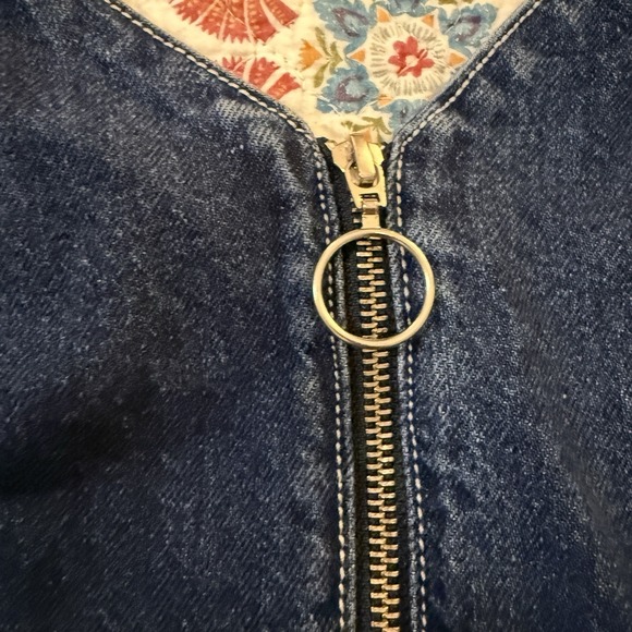 TOPSHOP MOTO Zip Front Denim Dress in Indigo Size 8 Bodycon Mini V-Neck EUC - Picture 6 of 9